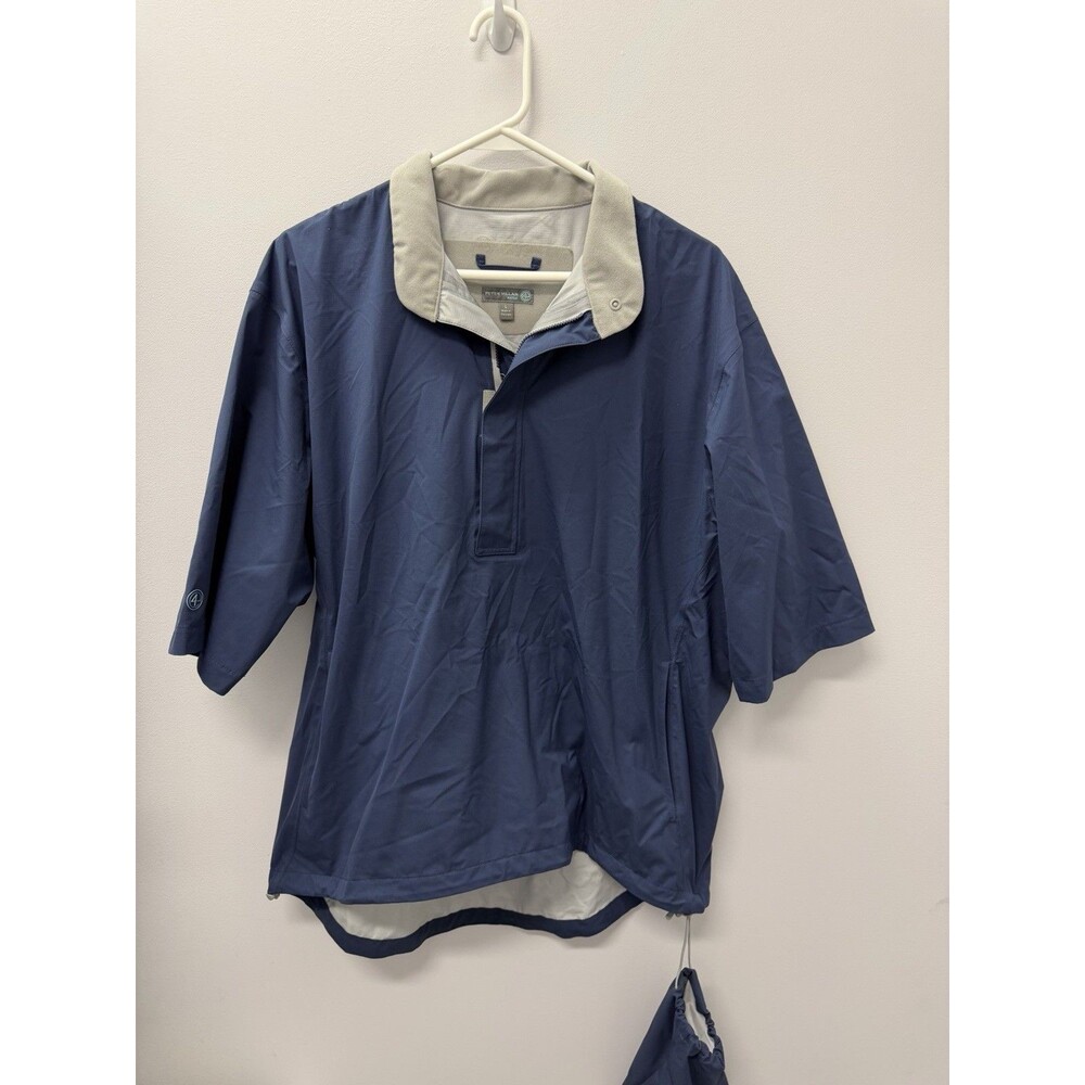 Men Peter Millar Navy Blue Quarter Zip Short Sleeve Pullover